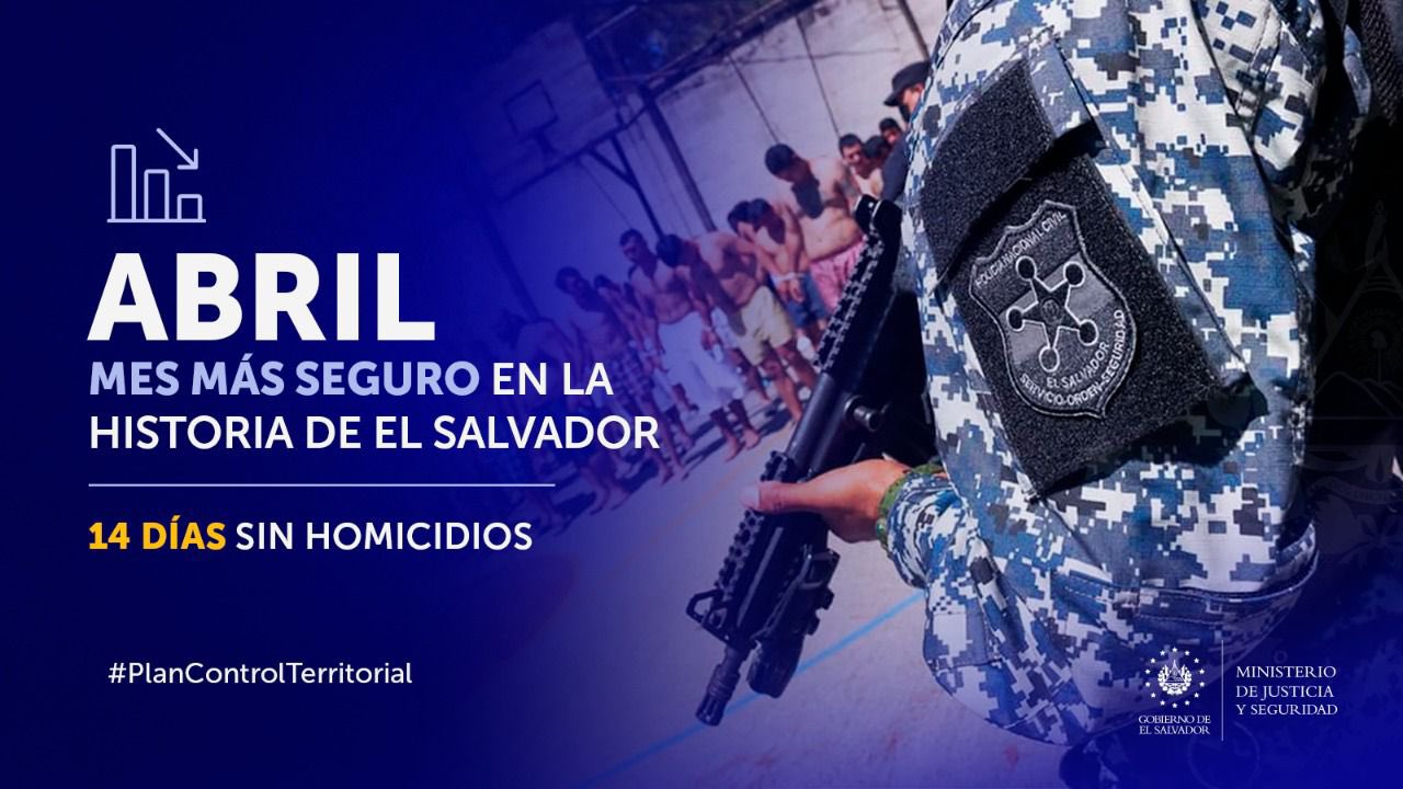 Cuarto mes del año cierra como el más seguro de la historia de El Salvador