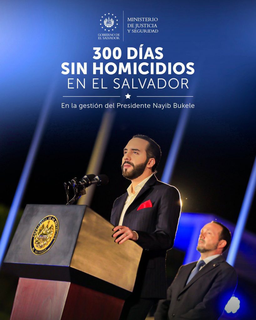 300 días sin homicidios en administración del Presidente Nayib Bukele