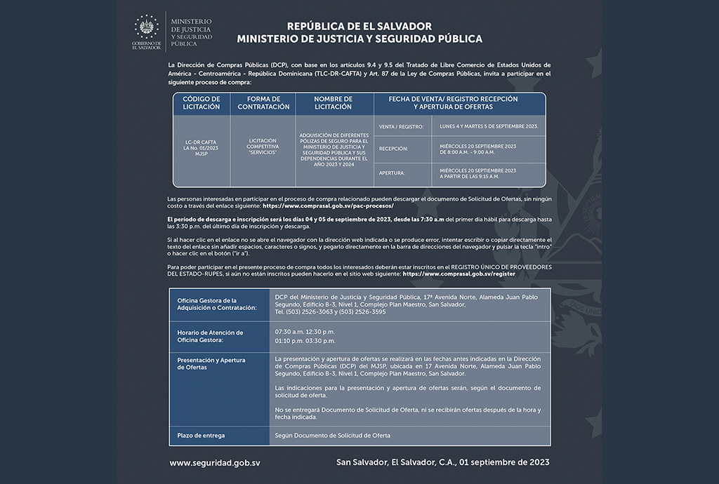 Invitación a participar en el proceso de Licitación: Pólizas de seguros