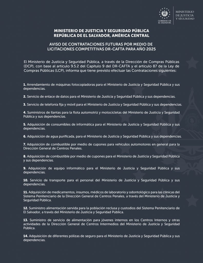 AVISO DE CONTRATACIONES FUTURAS POR MEDIO DE LICITACIONES COMPETITIVAS DR-CAFTA PARA AÑO 2025