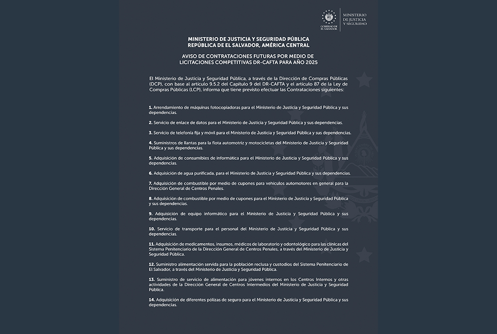 AVISO DE CONTRATACIONES FUTURAS POR MEDIO DE LICITACIONES COMPETITIVAS DR-CAFTA PARA AÑO 2025