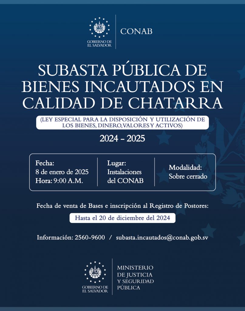 Subasta pública de bienes incautados en calidad de chatarra