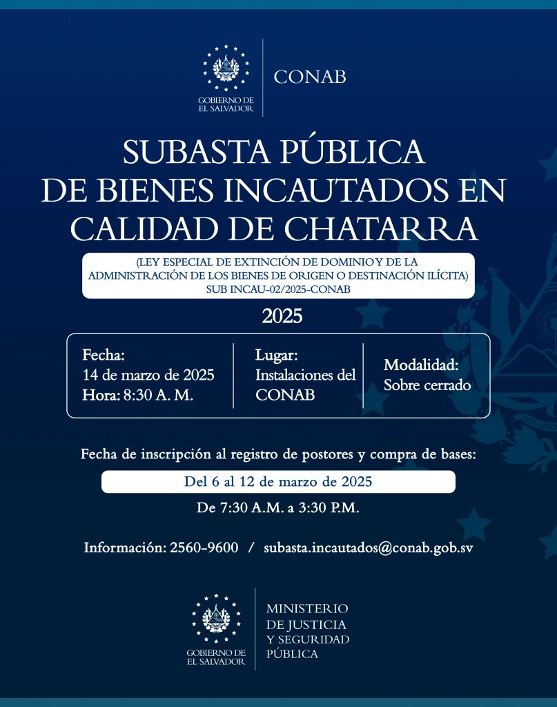 Subasta pública de bienes incautados en calidad de chatarra