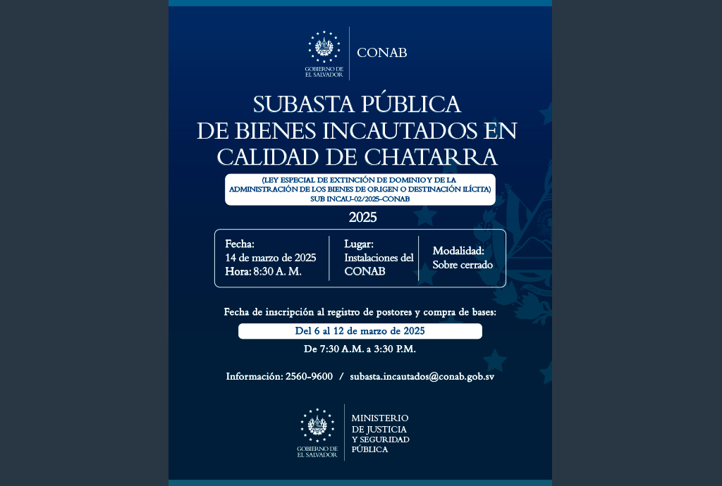 Subasta pública de bienes incautados en calidad de chatarra