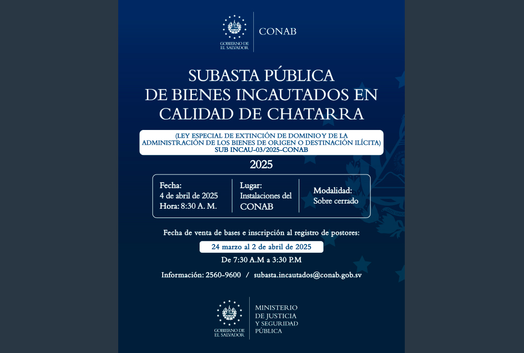 SUBASTA PÚBLICA DE BIENES INCAUTADOS EN CALIDAD DE CHATARRA