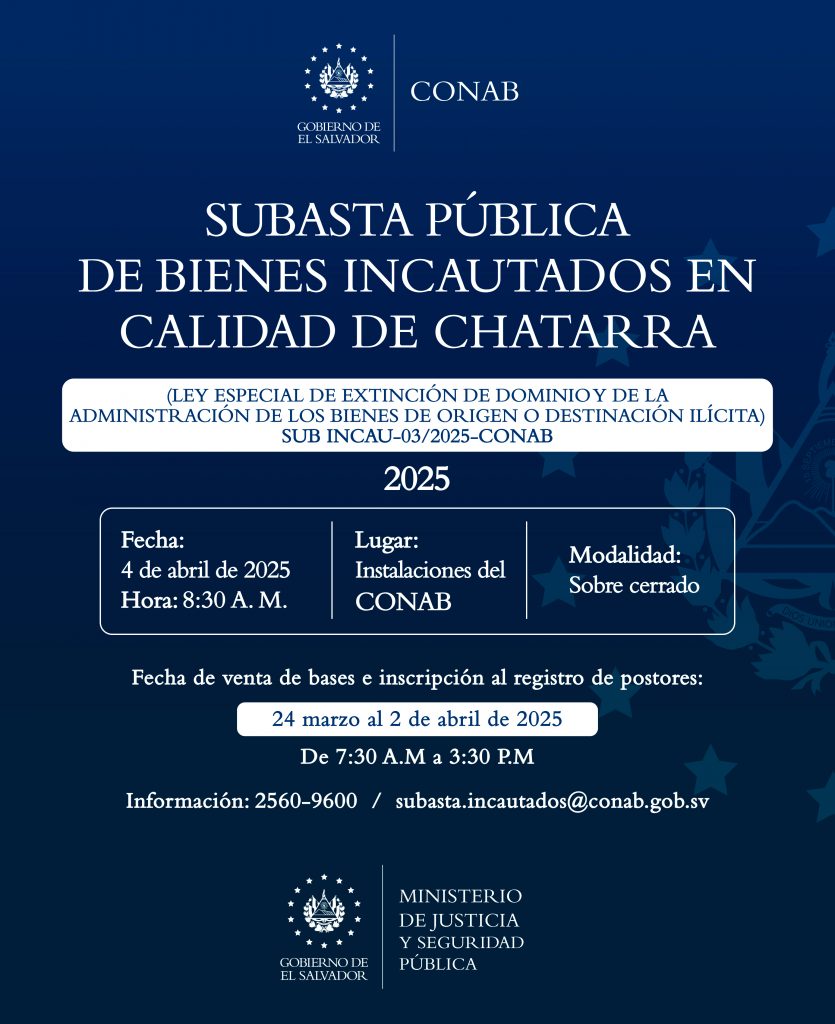 SUBASTA PÚBLICA DE BIENES INCAUTADOS EN CALIDAD DE CHATARRA