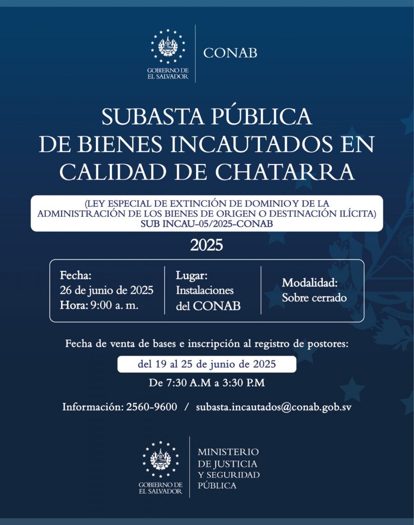 SUBASTA PÚBLICA DE BIENES INCAUTADOS EN CALIDAD DE CHATARRA