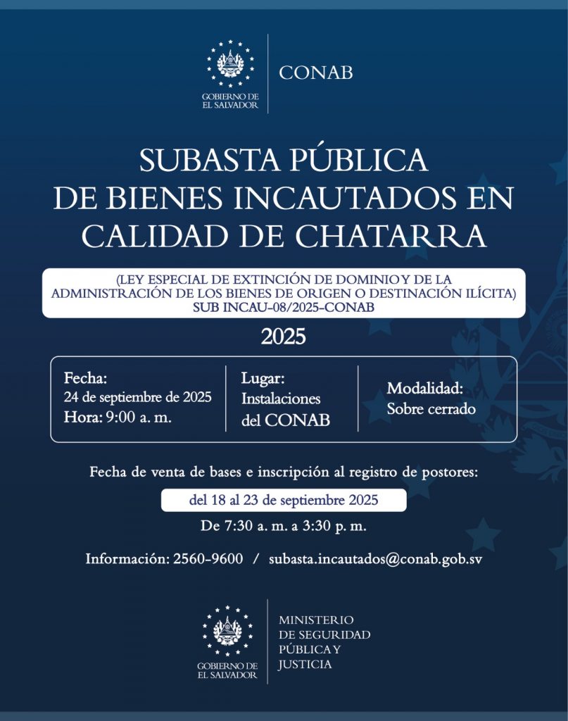 SUBASTA PÚBLICA DE BIENES INCAUTADOS EN CALIDAD DE CHATARRA